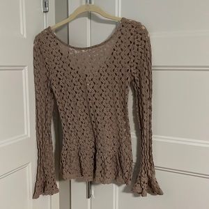 Dark beige see through long sleeve top in size small